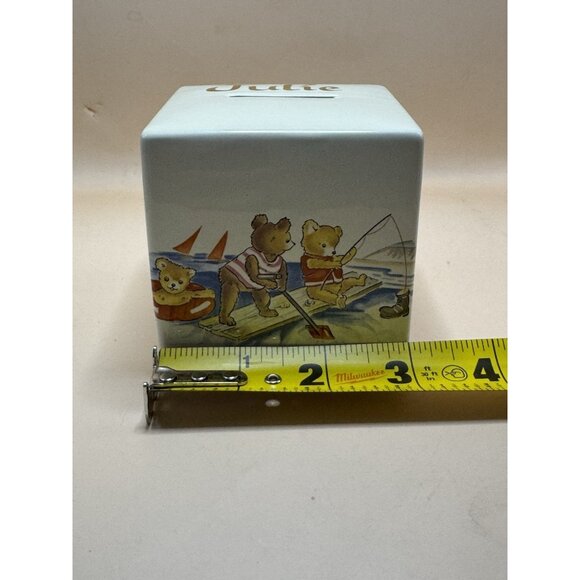 Vintage Personalized “JULIE” Mason's Coin Bank Cube Teddy Bear Ironstone England - Picture 7 of 8